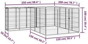vidaXL Κλουβί Σκύλου 18 Πάνελ Μαύρο 50x100 εκ. Ατσάλι με Βαφή Πούδρας