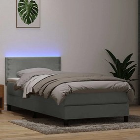 vidaXL Κρεβάτι Boxspring με Στρώμα &amp; LED Ανοιχτό Γκρι 80x210 εκ. Βελούδινο