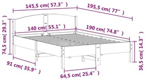 Σκελετός Κρεβατιού Χωρίς Στρώμα Καφέ 140x190 Μασίφ Ξύλο Πεύκου - Καφέ