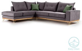 Γωνιακός καναπές δεξιά γωνία Luxury II pakoworld ύφασμα ανθρακί-κυπαρισσί 290x235x95εκ - 168-000012