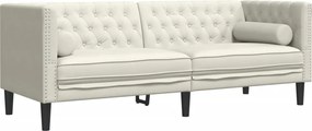 vidaXL Καναπές Διθέσιος Chesterfield με Στηρίγματα Κρεμ Βελούδο