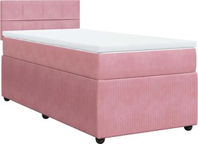 vidaXL Κρεβάτι Boxspring με Στρώμα Ροζ 90x200 εκ. Βελούδινο