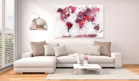 Πίνακας - World Map: Red Watercolors (1 Part) Wide 90x60