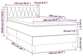 Κρεβάτι Boxspring με Στρώμα Μπλε 100 x 200 εκ. Υφασμάτινο - Μπλε