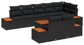 vidaXL Σετ Καναπέ Κήπου 9 Τεμαχίων με Μαξιλάρια - Μαύρο Πολυ Ρατάν και Ξύλο Ακακίας