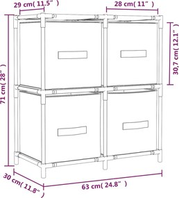vidaXL Ντουλάπι με 4 Υφασμάτινα Καλάθια Κρεμ 63x30x71 εκ. από Ατσάλι