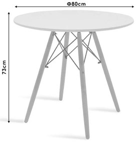 Τραπέζι Julita MDF λευκό-πόδια φυσικό Φ80x73εκ 80x80x73 εκ.