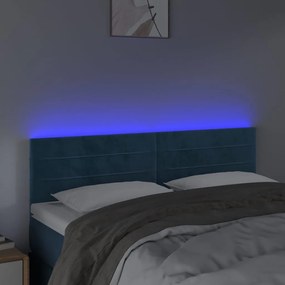Κεφαλάρι Κρεβατιού LED Σκούρο Μπλε 144x5x78/88 εκ. Βελούδινο - Μπλε