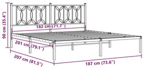 Πλαίσιο Κρεβατιού με Κεφαλάρι Λευκό 180x200 εκ. Μεταλλικό - Λευκό