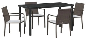 vidaXL Σέτ φαγητού για κήπο 5 pcs Καφέ και Μαύρο Ράτα PE