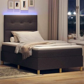 vidaXL LED Κρεβάτι με βάθρο Σκούρο Καφέ 120 x 200 cm ύφασμα