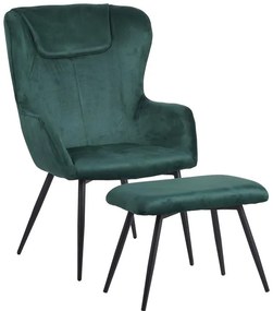 Πολυθρόνα με υποπόδιο Rueda βελούδο σκούρο πράσινο - μαύρα μεταλλικά πόδια 71,5x66,5x99 εκ. 71.5x66.5x99 εκ.