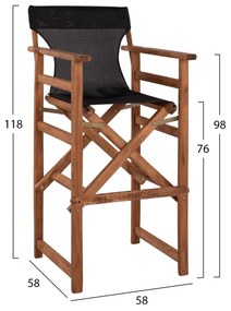 Σκαμπό Μπαρ Σκηνοθέτη ΛΗΜΝΟΣ C10374.05 Καρυδί Εμποτισμού με Μαύρο Textilene 58x58x118 εκ. 58x58x118 εκ.