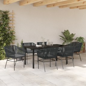 vidaXL Σετ εξωτερικού καθιστικού 7 τεμαχίων με μαξιλάρια Μαύρο Πολυ ρατάν
