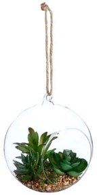 Κρεμαστό Τεχνητό Φυτό Κάκτος Σε Γυάλα Μπάλα 07.145023 14x12,5x15cm Clear-Green Πλαστικό, Γυαλί
