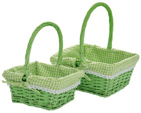 Καλάθι Με Ύφασμα (Σετ 2Τμχ) 89539 30x22x12/30-25x15x10/25cm Green Ύφασμα,Ψάθα