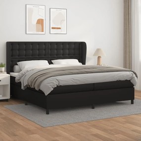 Κρεβάτι Boxspring με Στρώμα Μαύρο 200x200 εκ. Συνθετικό Δέρμα - Μαύρο