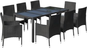 vidaXL Σετ Τραπεζαρίας Κήπου 9 τεμ Μαύρο από Συνθ. Ρατάν με Μαξιλάρια