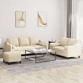 vidaXL Σετ Καναπέδων 3 Τεμαχίων με Μαξιλάρια, Κρεμ Ύφασμα