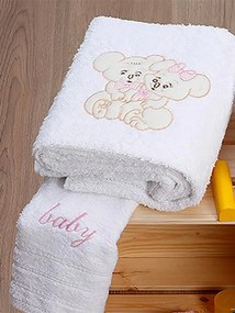 Βρεφικές Πετσέτες Κεντητές Σετ 2 Τεμ. - Sunshine Home Couple 06 White Pink