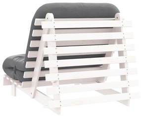 Καναπές Κρεβάτι Futon με Στρώμα 90x206x11 εκ. Μασίφ Ξύλο Πεύκου - Λευκό