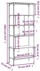 Βιβλιοθήκη 5 Επιπέδων Καφέ Δρυς 76x33x188,5 εκ. Επεξεργ. Ξύλο - Καφέ