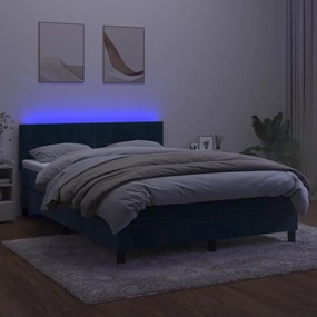 Κρεβάτι Boxspring με Στρώμα &amp; LED Σκ. Μπλε 140x200εκ. Βελούδινο - Μπλε