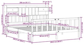 Κρεβάτι Βιβλιοθήκη Χωρίς Στρώμα 200x200 εκ Μασίφ Ξύλο Πεύκου - Λευκό