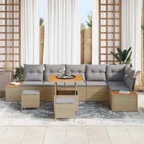 vidaXL Σετ Καναπέ Κήπου με μαξιλάρι 9 pcs Μπεζ Πολυ ράταν