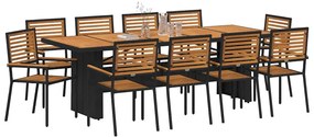 vidaXL Σέτ φαγητού για κήπο 11 pcs Μαύρο 240 x 90 x 75 cm