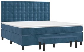 Κρεβάτι Boxspring με Στρώμα Σκούρο Μπλε 160x200 εκ. Βελούδινο - Μπλε