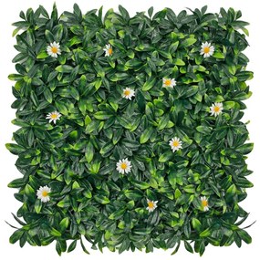 Artekko Artificial Panel Τεχνητή Φυλλωσιά Πολυαιθυλένιο Πράσινο με Λευκά Λουλούδια (50x50x6)cm