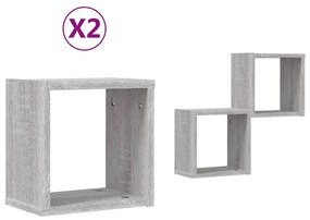 vidaXL Ράφια Τοίχου 2 pcs Γκρι 26 x 15 x 26 cm Επεξεργασμένο ξύλο