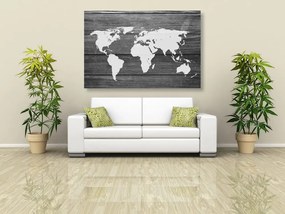Εικόνα ασπρόμαυρο παγκόσμιο χάρτη με ξύλινο φόντο - 90x60