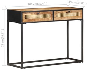 Τραπέζι Κονσόλα 100x35x75 εκ Ακατ. Ξύλο Μάνγκο/Φυσικό Καλάμι - Καφέ