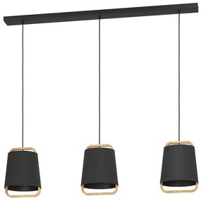 Φωτιστικό Οροφής - Ράγα Camaloza 390186 127,5x22,5x150cm 3xE27 40W Black-Brown Eglo Ατσάλι,Ύφασμα,Ξύλο