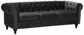 Καναπές chesterfield Berwyn H102, Μαύρο, 201x75x70cm, Πόδια: Ξύλο,Ευκάλυπτος, Καουτσούκ