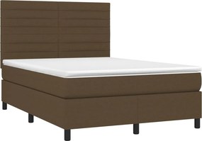 vidaXL Κρεβάτι Boxspring με Στρώμα &amp; LED Σκ.Καφέ 140x190εκ. Υφασμάτινο