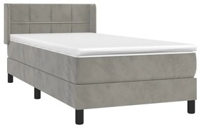 Κρεβάτι Boxspring με Στρώμα Ανοιχτό Γκρι 90x190 εκ. Βελούδινο - Γκρι