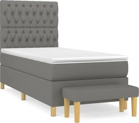 vidaXL Κρεβάτι Boxspring με Στρώμα Σκούρο Γκρι 90x200 εκ. Υφασμάτινο