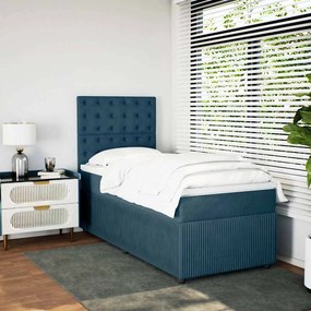 vidaXL Κρεβάτι Boxspring με Στρώμα Μπλε 90x200 εκ. Βελούδινο