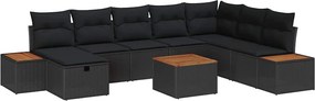 vidaXL Σετ Καναπέ Κήπου με μαξιλάρι 9 pcs Μαύρο Πολυ ράταν