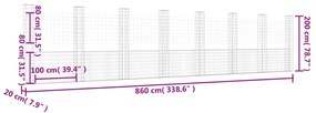 vidaXL Συρματοκιβώτιο σε U Σχήμα με 8 Στύλους 860x20x200 εκ. Σιδερένιο