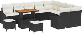 vidaXL Σετ Καναπέ Κήπου με μαξιλάρι 12 pcs Μαύρο Πολυ ράταν
