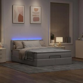 vidaXL Οθωμανικό κρεβάτι με στρώμα &amp; LEDs τεφρόχρουν χρώμα Ύφασμα
