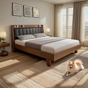 Κρεβάτι Frankly Διπλό mdf-pu σε καρυδί-μαύρο απόχρωση 150x200εκ 156x215x98 εκ.