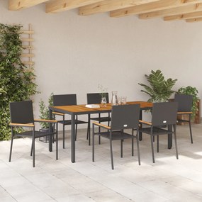vidaXL Σετ Τραπεζαρίας Κήπου  7 τεμαχίων Μαύρο Πολυ-ρατάν
