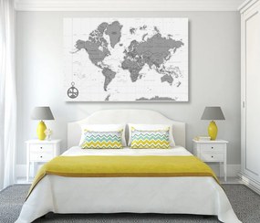 Εικόνα σε φελλό κομψός χάρτης με πυξίδα σε ασπρόμαυρο σχέδιο - 120x80  color mix