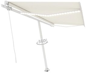 vidaXL Τέντα Συρόμενη Χειροκίνητη με LED Κρεμ 450 x 350 εκ.