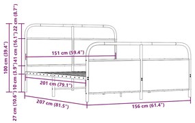 Σκελετός Κρεβ. Χωρίς Στρώμα Καπνιστή Δρυς 150x200 εκ. Μεταλλικό - Καφέ